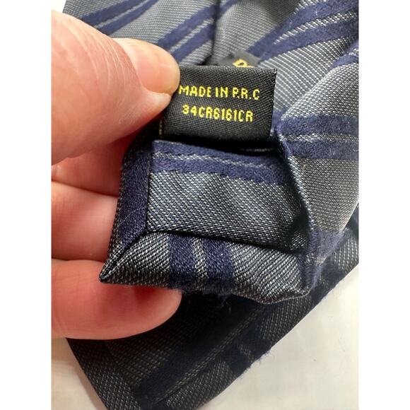 DOPPELGÄNGER Gray/Blue Striped Bamboo Blend Tie Necktie Designer - Picture 5 of 6